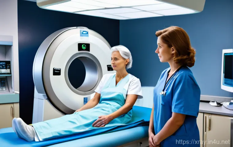 방사선사와 환자 안전 관리 - **Image Prompt 1: The Radiographer Ensuring Patient Safety During an X-ray**
"A female radiograp...