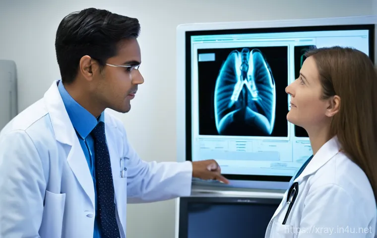 방사선사와 환자 안전 관리 - **Image Prompt 2: Radiographers in a High-Tech Control Room Monitoring Scans**
"Two radiographer... 방사선사와 환자 안전 관리 - **Image Prompt 2: Radiographers in a High-Tech Control Room Monitoring Scans**
"Two radiographer...